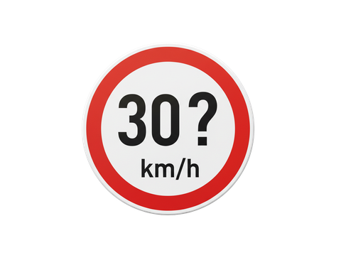 Verkehrsschild „30 km/h?“ – Tempo 30 mit Fragezeichen